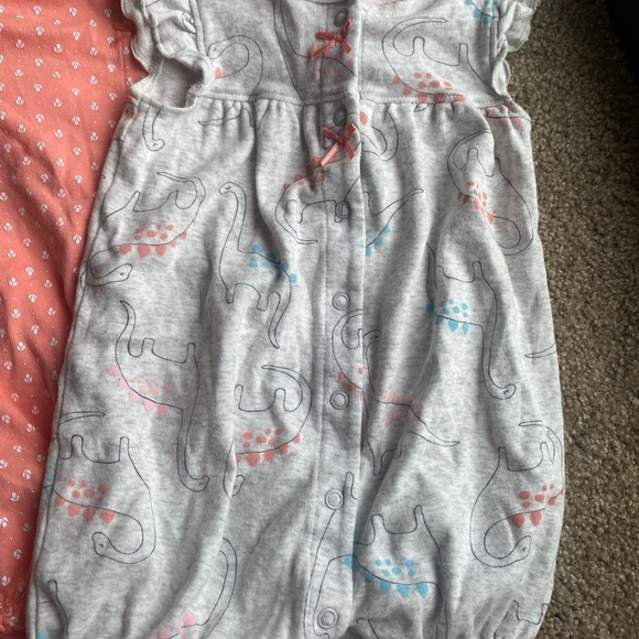 Set of Three Baby Girl Rompers Simple Joys by Carters Snail Floral and Dinosaurs - Picture 2 of 9